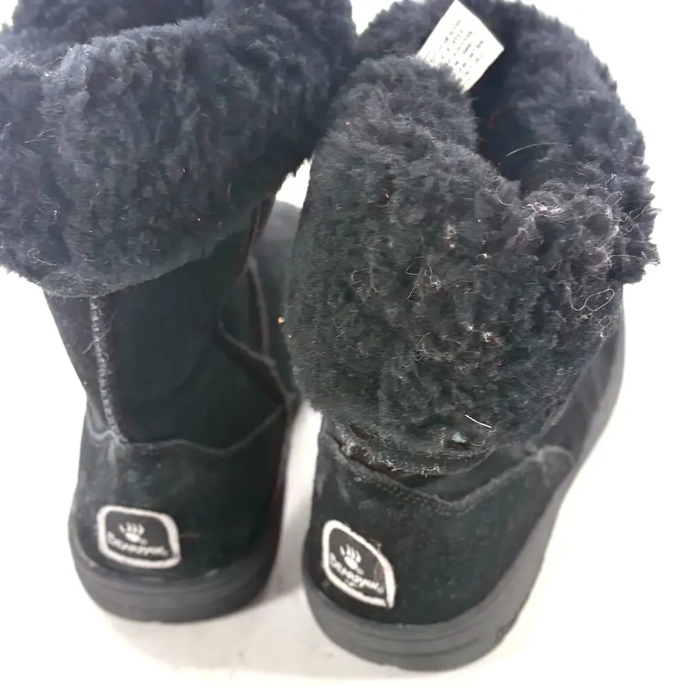 Bearpaw Suede Sherpa Boots 8 Black Leather Snow Faux Shearling Ankle Booties